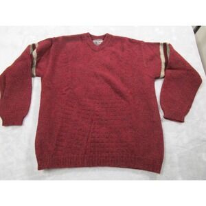 Abercrombie & Fitch Sweater Mens XL Burgundy Shetland Wool V Neck Striped Knit